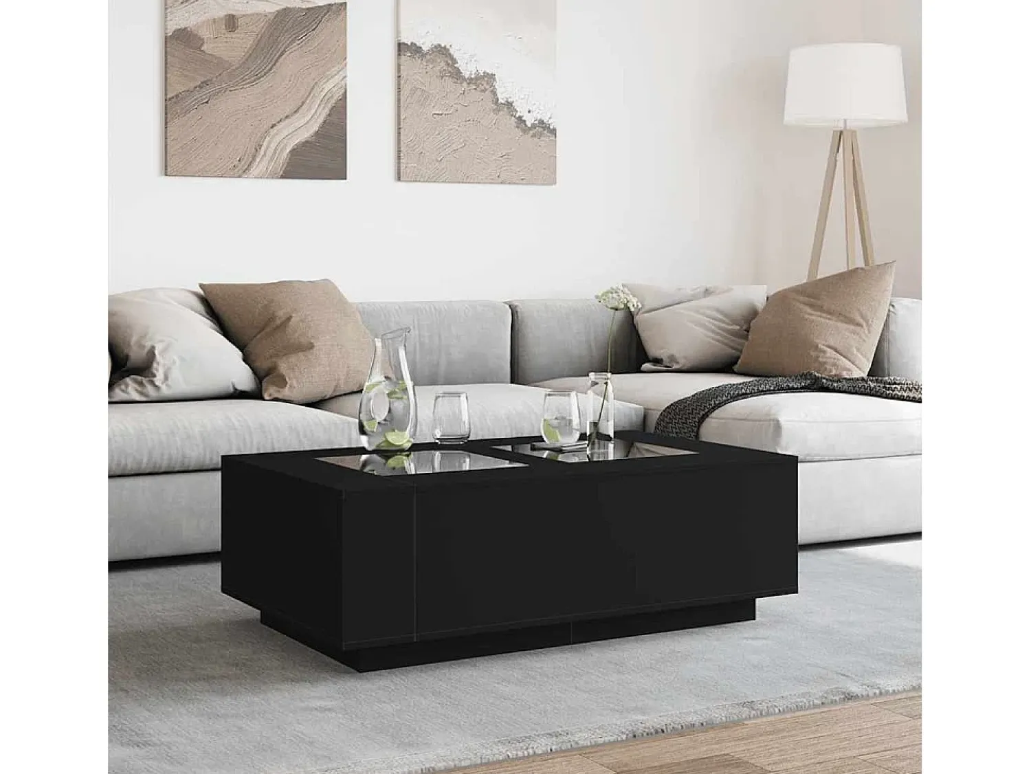 Mesa De Centro* Mesa de centro | Mesa de apoio luzes LED Infinity 116x69x40 cm Preto