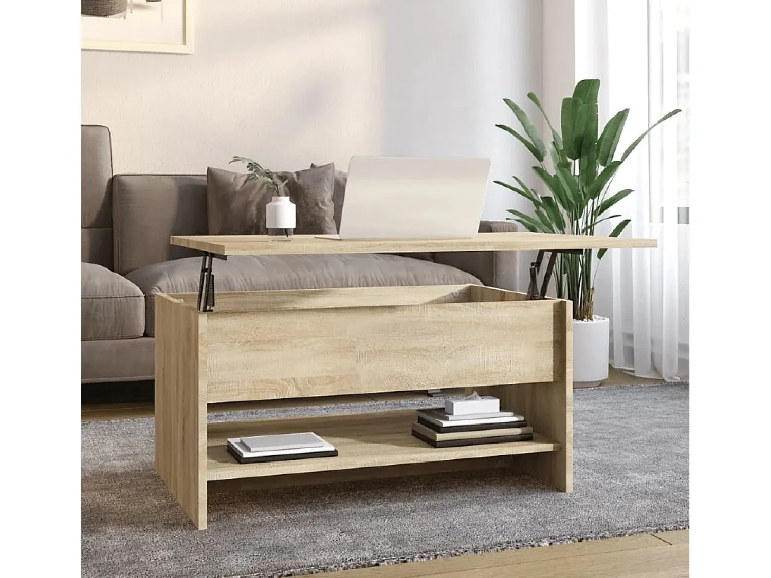 Mesa de centro | Mesa de apoio 80x50x40 cm derivados madeira carvalho sonoma^ Mesa De Centro
