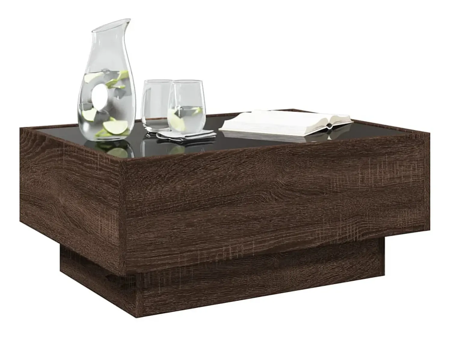 Mesa De Centro| Mesa de centro | Mesa de apoio c/ LEDs 70x50x30 cm derivados de madeira Castanho