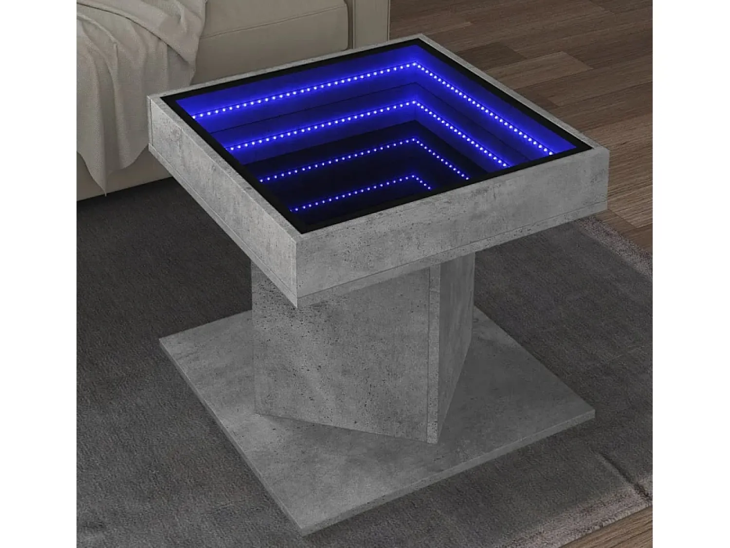 Mesa De Centro* Mesa de centro | Mesa de apoio c/ LEDs 50x50x45 cm madeira processada Cinzento