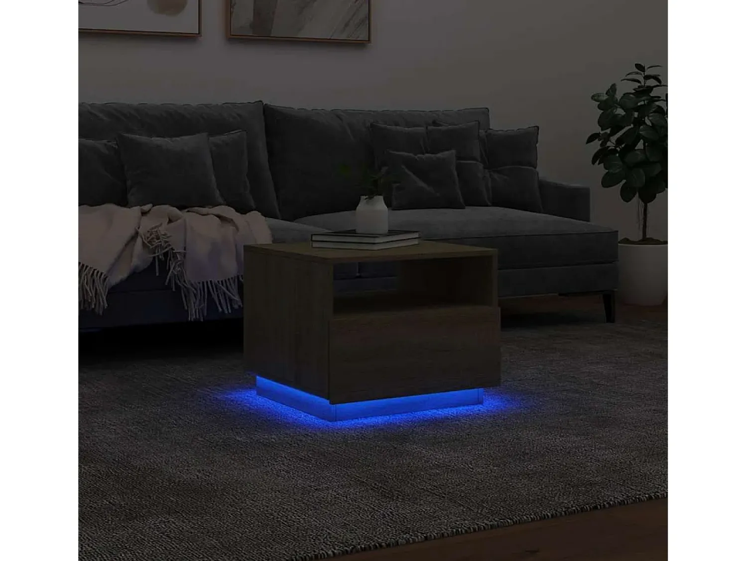 Mesa de centro | Mesa de apoio com luzes LED 50x49x40 cm carvalho sonoma^ Mesa De Centro