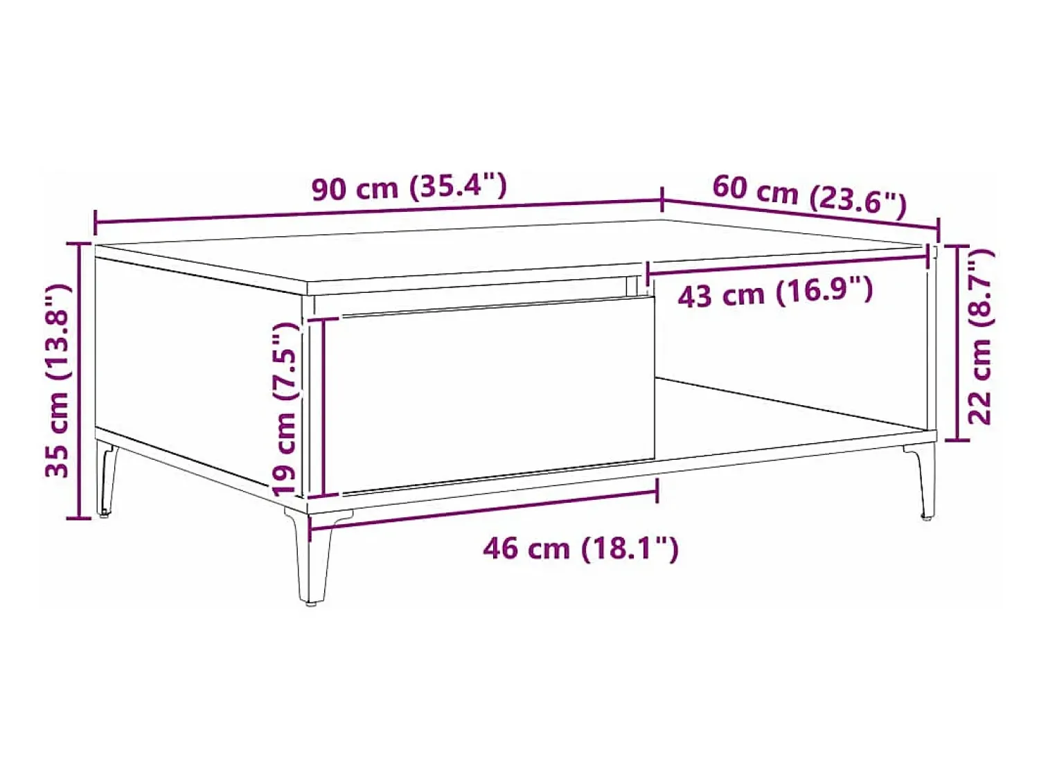 Online Mesa de centro | Mesa de apoio Carvalho 90x60x35 cm Preto