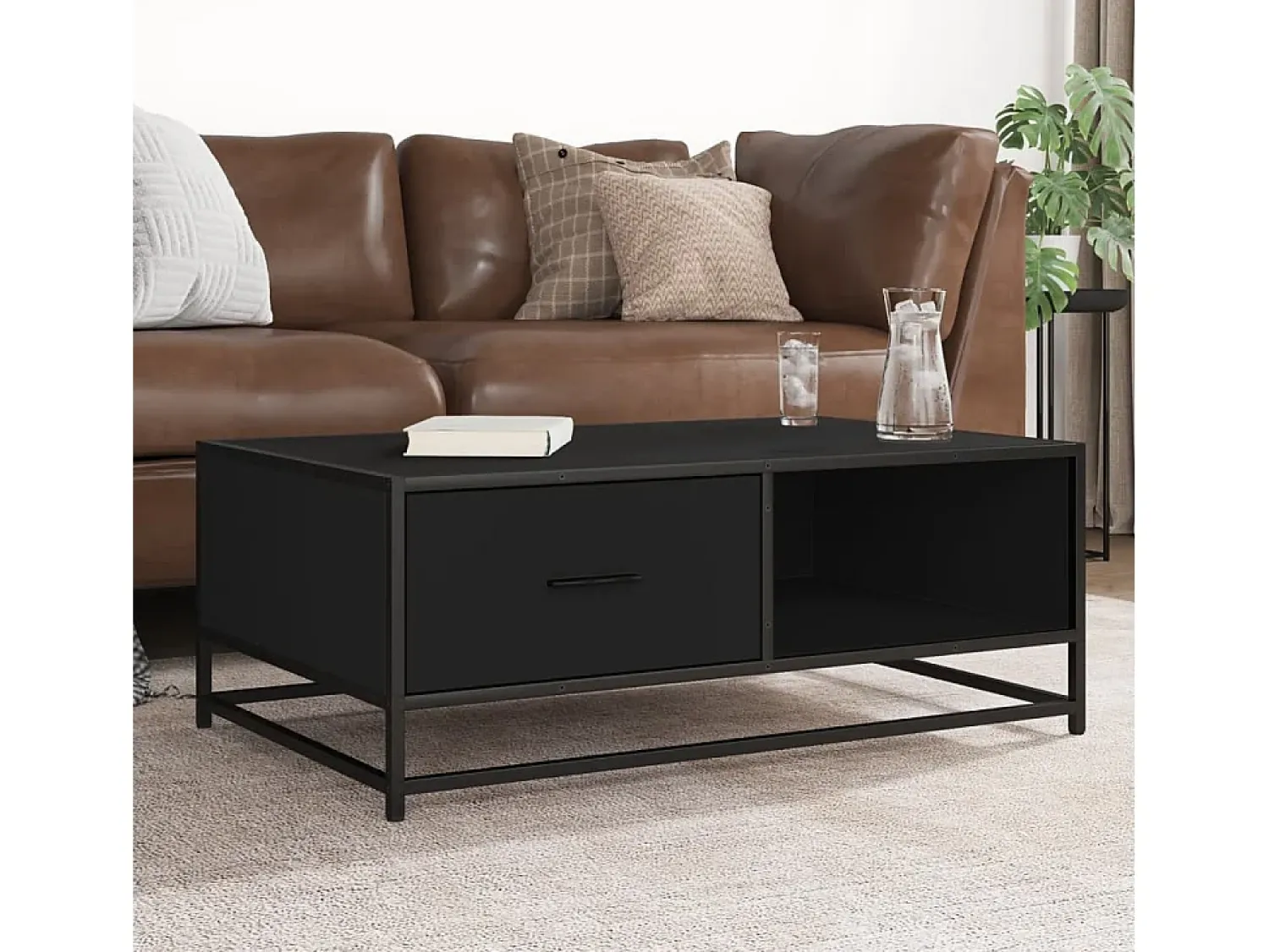 Mesa De Centro| Mesa de centro | Mesa de apoio 90x57x35 cm derivados de madeira/metal Preto
