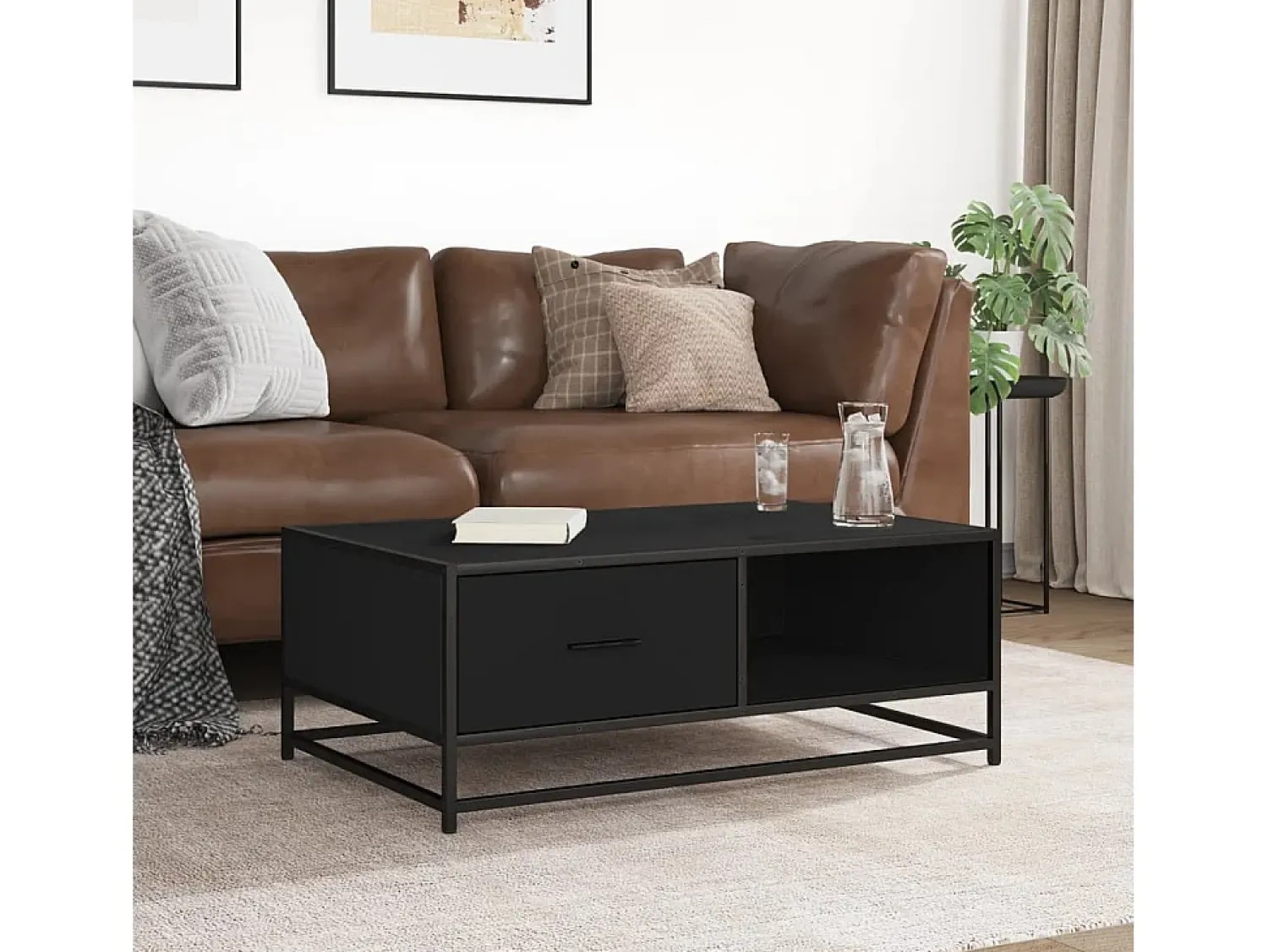 Mesa De Centro| Mesa de centro | Mesa de apoio 90x57x35 cm derivados de madeira/metal Preto