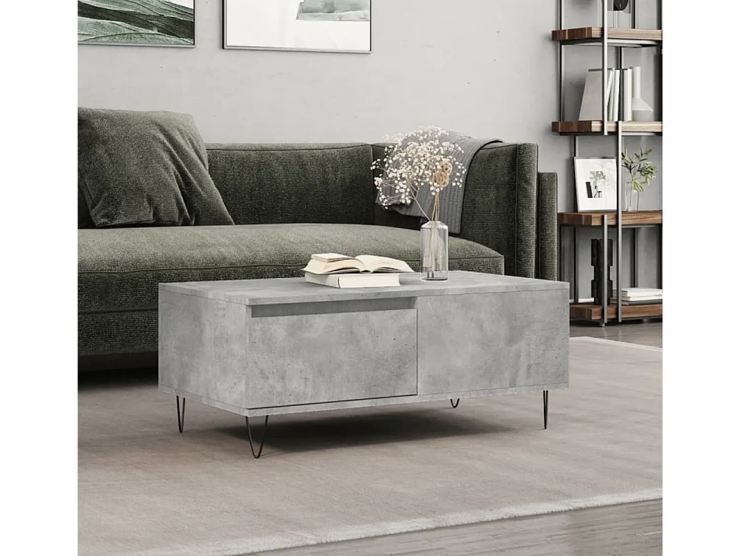 Mesa De Centro| Mesa de centro | Mesa de apoio 90x50x36.5 cm derivados madeira cimento Cinzento