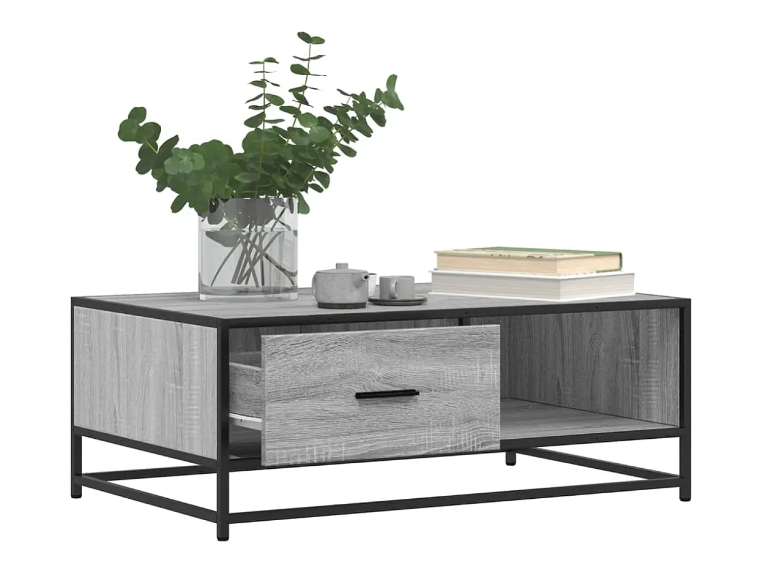 Mesa De Centro* Mesa de centro | Mesa de apoio 90x57x35 cm deriv. madeira/metal sonoma Cinzento