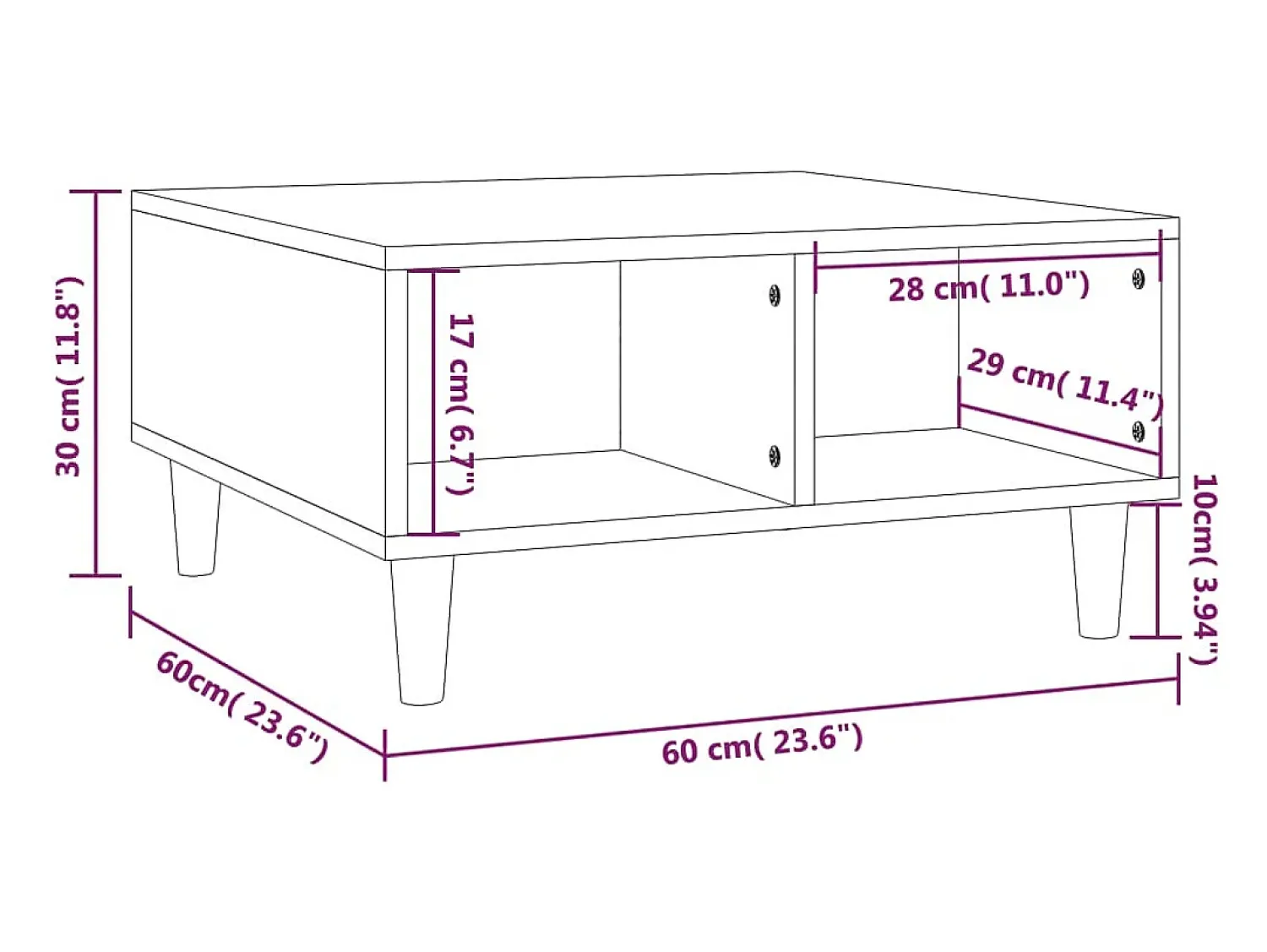Hot Mesa de centro | Mesa de apoio 60x60x30 cm aglomerado cor sonoma Cinzento