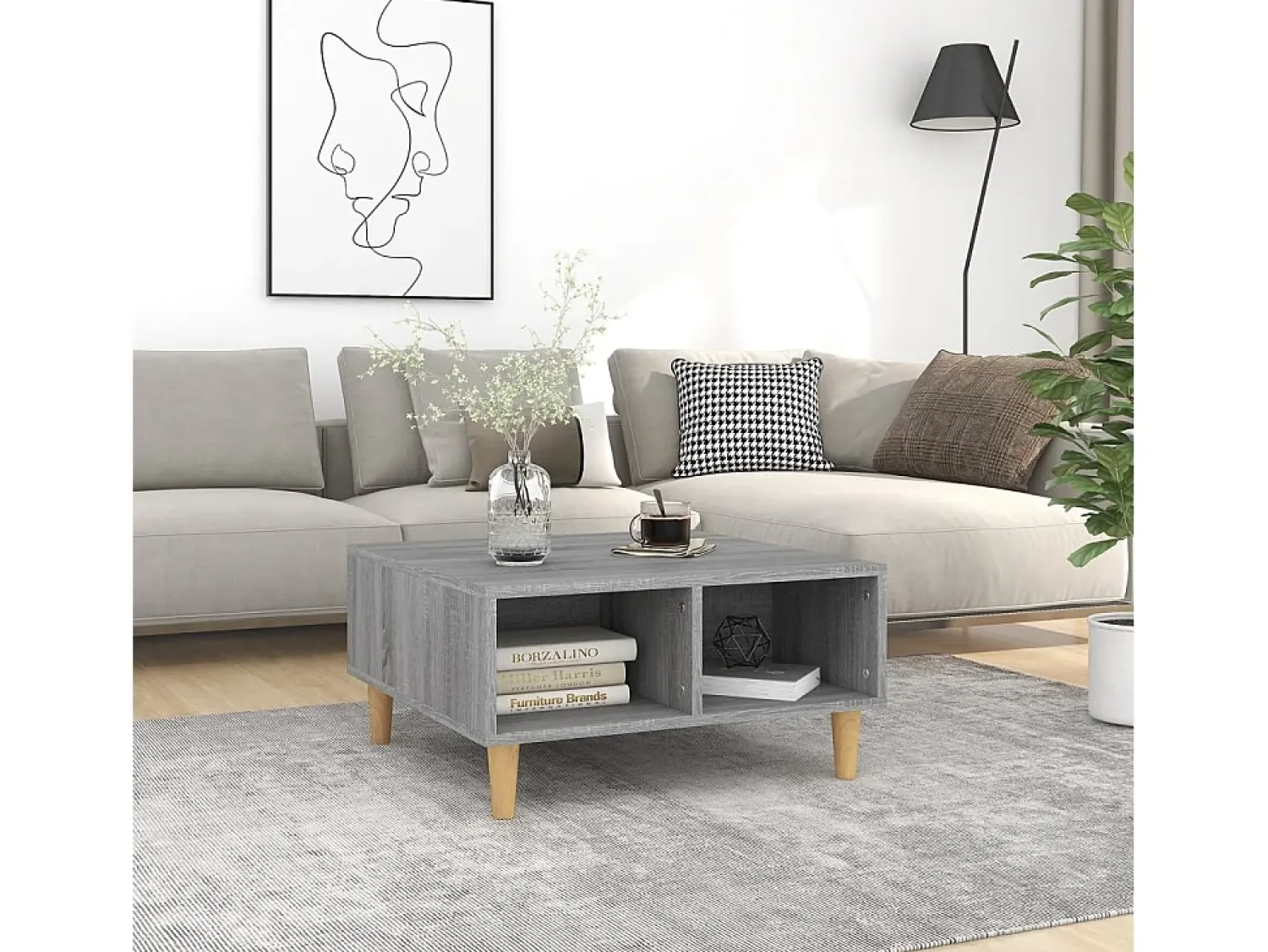 Hot Mesa de centro | Mesa de apoio 60x60x30 cm aglomerado cor sonoma Cinzento