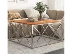 Clearance Mesa de centro | Mesa de apoio | Mesa de café aço inoxidável/madeira de acácia maciça Prateado