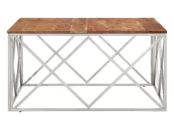 Clearance Mesa de centro | Mesa de apoio | Mesa de café aço inoxidável/madeira de acácia maciça Prateado