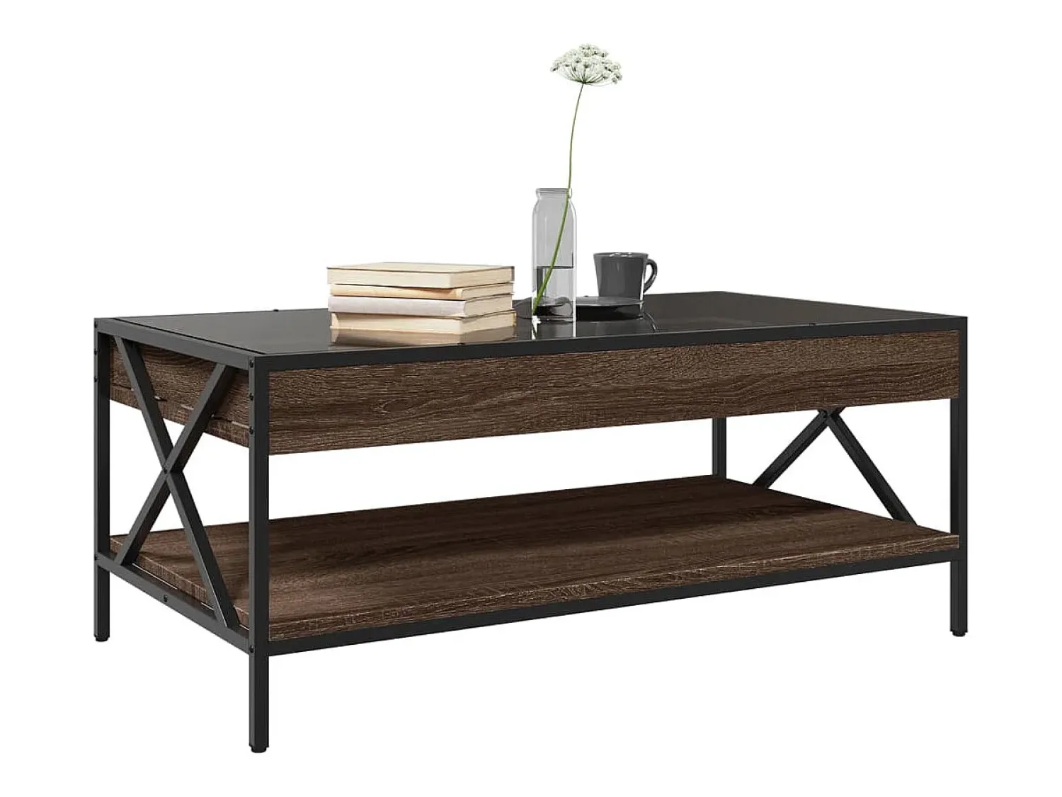 Mesa De Centro* Mesa de centro | Mesa de apoio luzes LED Infinity 90x50x38 cm carvalho Castanho