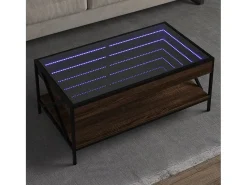 Mesa De Centro* Mesa de centro | Mesa de apoio luzes LED Infinity 90x50x38 cm carvalho Castanho