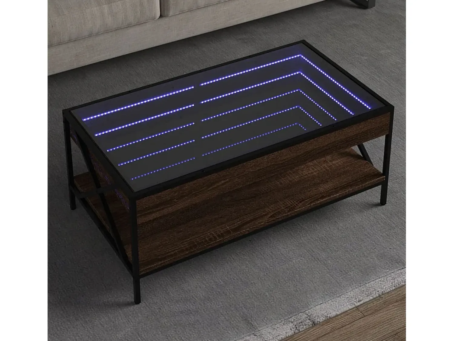 Mesa De Centro* Mesa de centro | Mesa de apoio luzes LED Infinity 90x50x38 cm carvalho Castanho