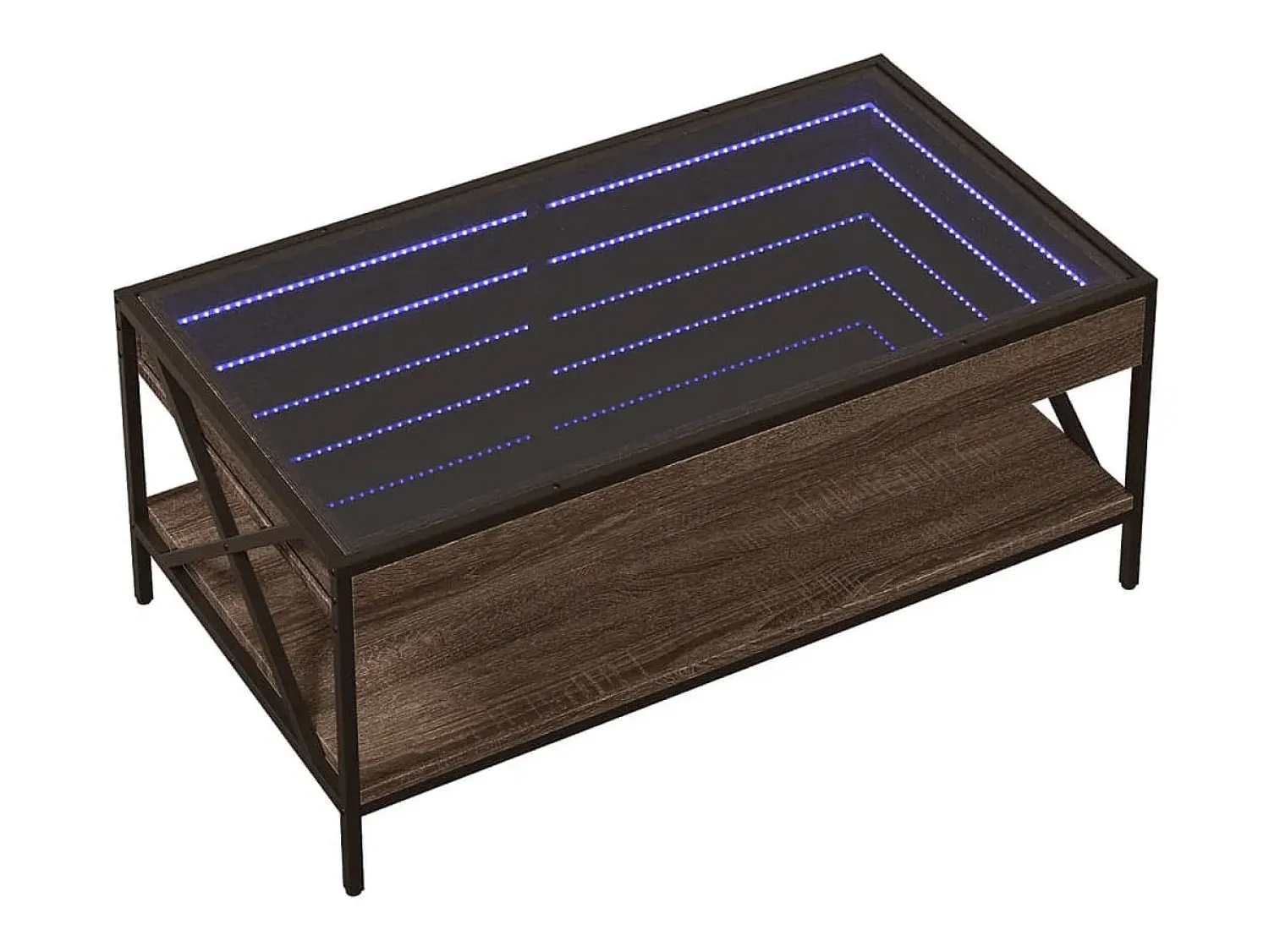 Mesa De Centro* Mesa de centro | Mesa de apoio luzes LED Infinity 90x50x38 cm carvalho Castanho