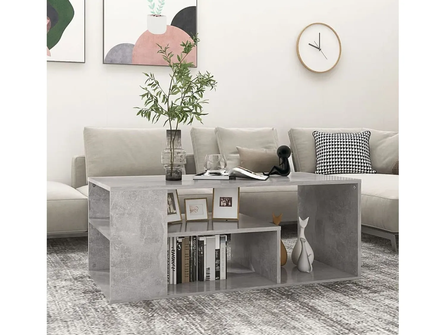 Mesa De Centro| Mesa de centro | Mesa de apoio 100x50x40 cm derivados madeira cimento Cinzento