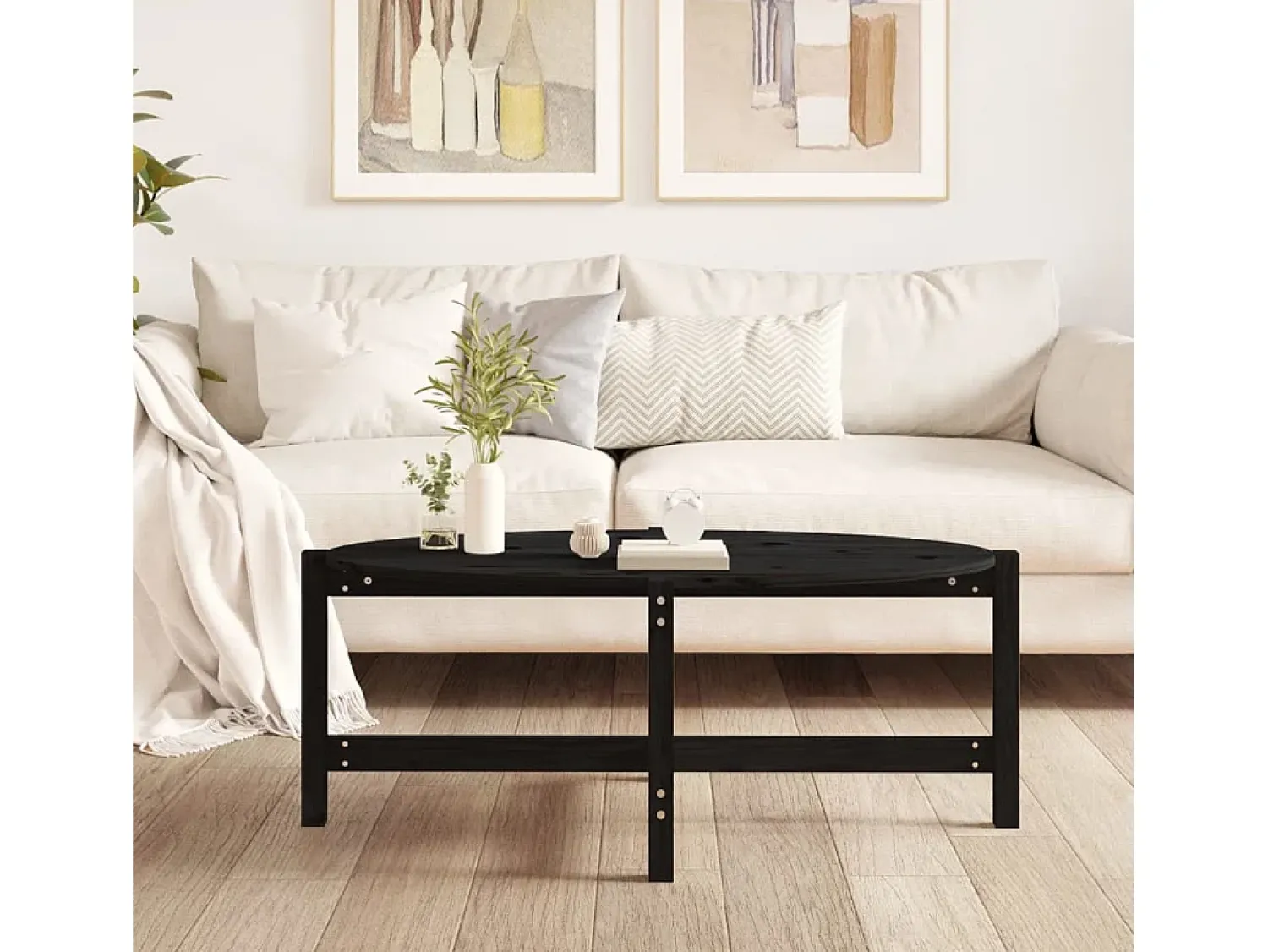 Mesa De Centro| Mesa de centro | Mesa de apoio 118x63x45 cm madeira de pinho maciça Preto