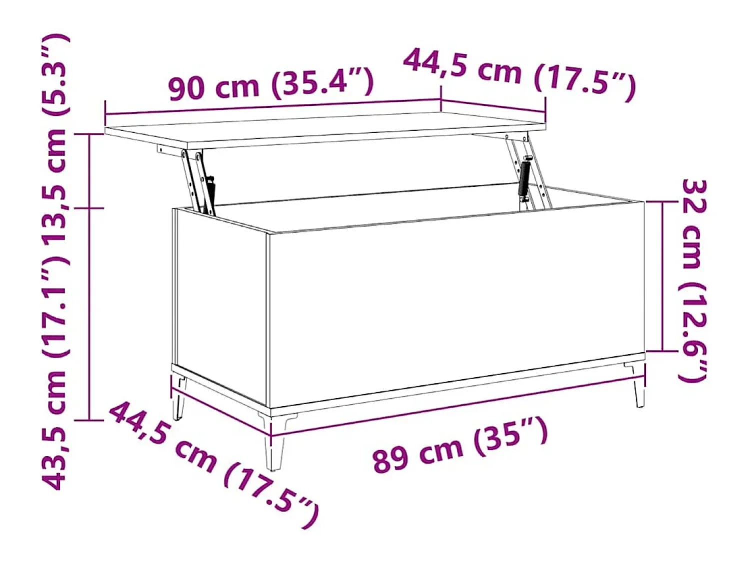Mesa De Centro| Mesa de centro | Mesa de apoio 90x44.5x45 cm derivados de madeira Preto