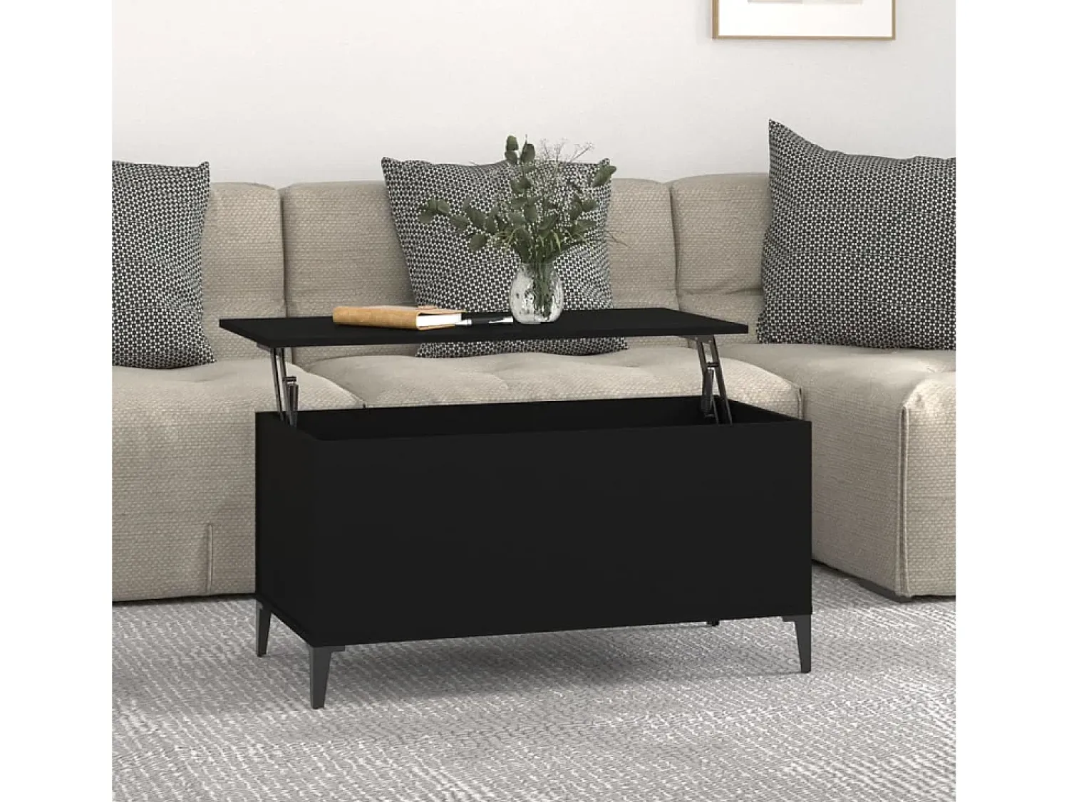Mesa De Centro| Mesa de centro | Mesa de apoio 90x44.5x45 cm derivados de madeira Preto