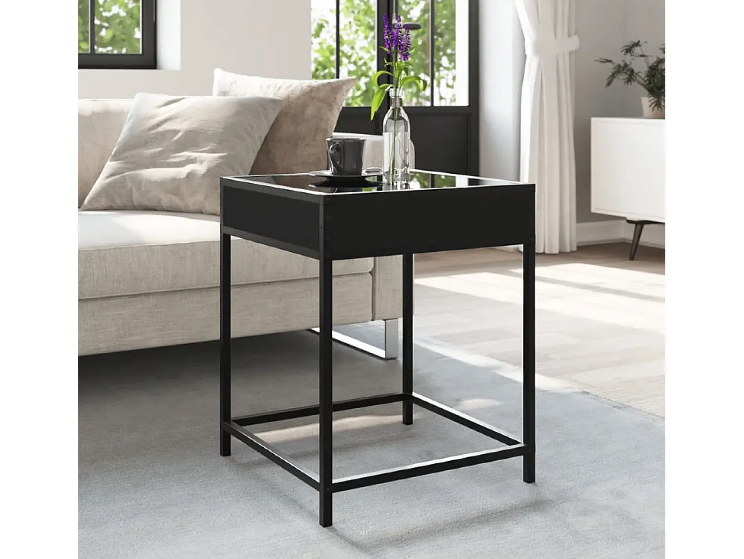 Clearance Mesa de centro | Mesa de apoio com luzes LED Infinity 40x40x51 cm Preto