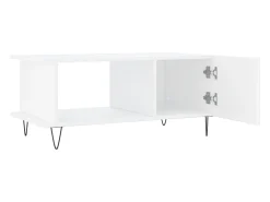 Mesa De Centro* Mesa de centro | Mesa de apoio 90x50x40 cm madeira processada brilhante Branco