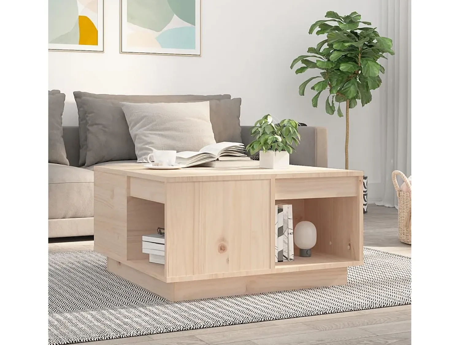 Mesa de centro | Mesa de apoio | Mesa de café 60x61x32.5 cm madeira de pinho maciça Castanho