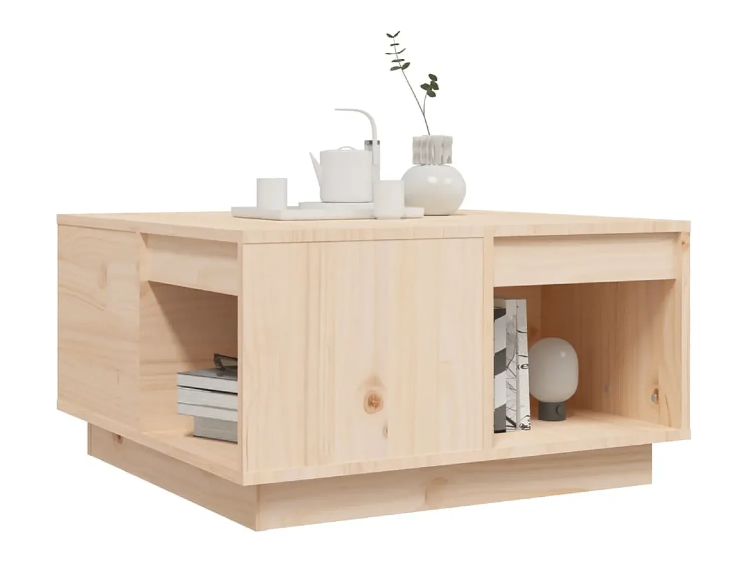 Mesa de centro | Mesa de apoio | Mesa de café 60x61x32.5 cm madeira de pinho maciça Castanho