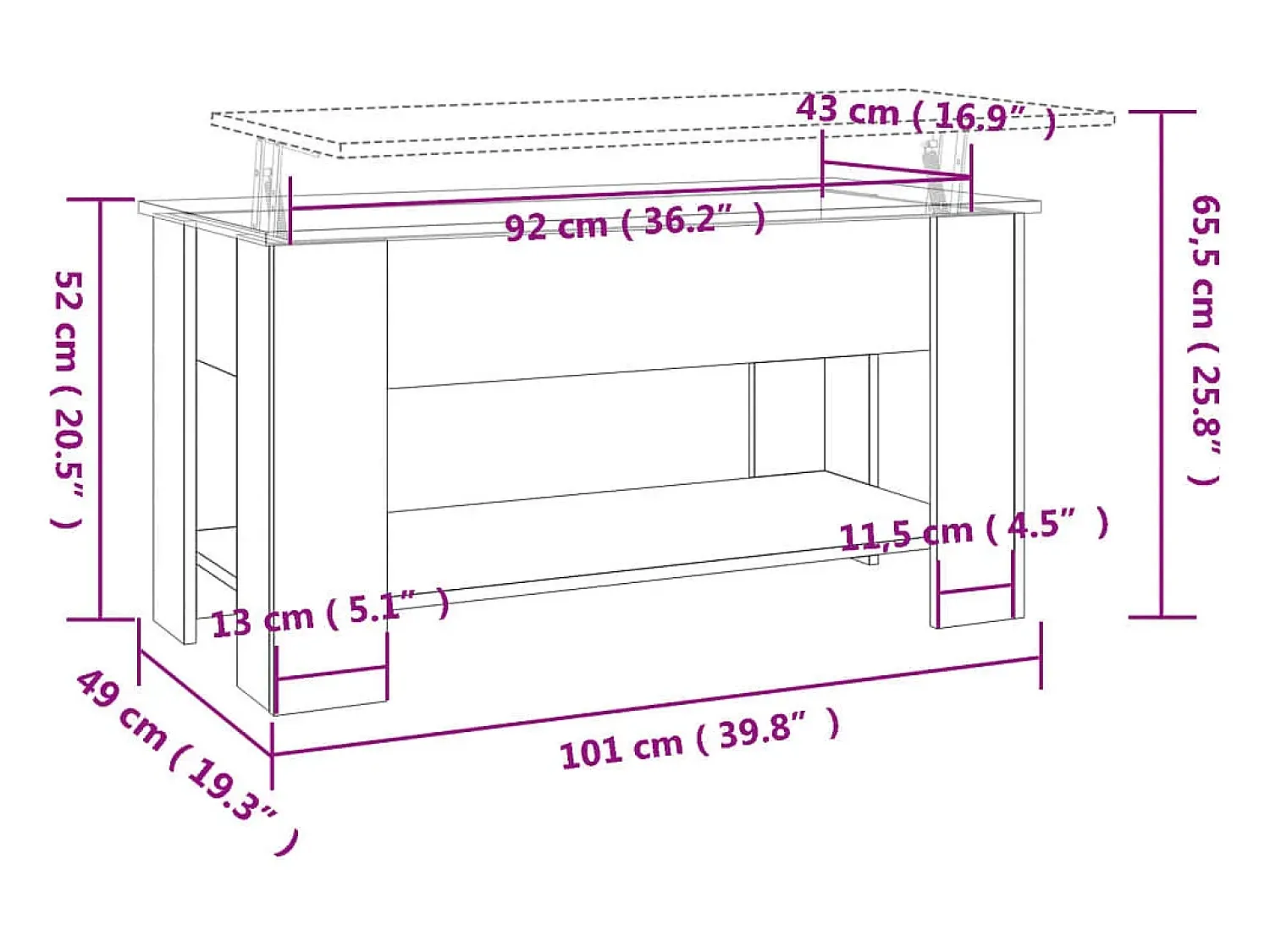 Mesa De Centro| Mesa de centro | Mesa de apoio 101x49x52 cm madeira processada cinza cimento Cinzento