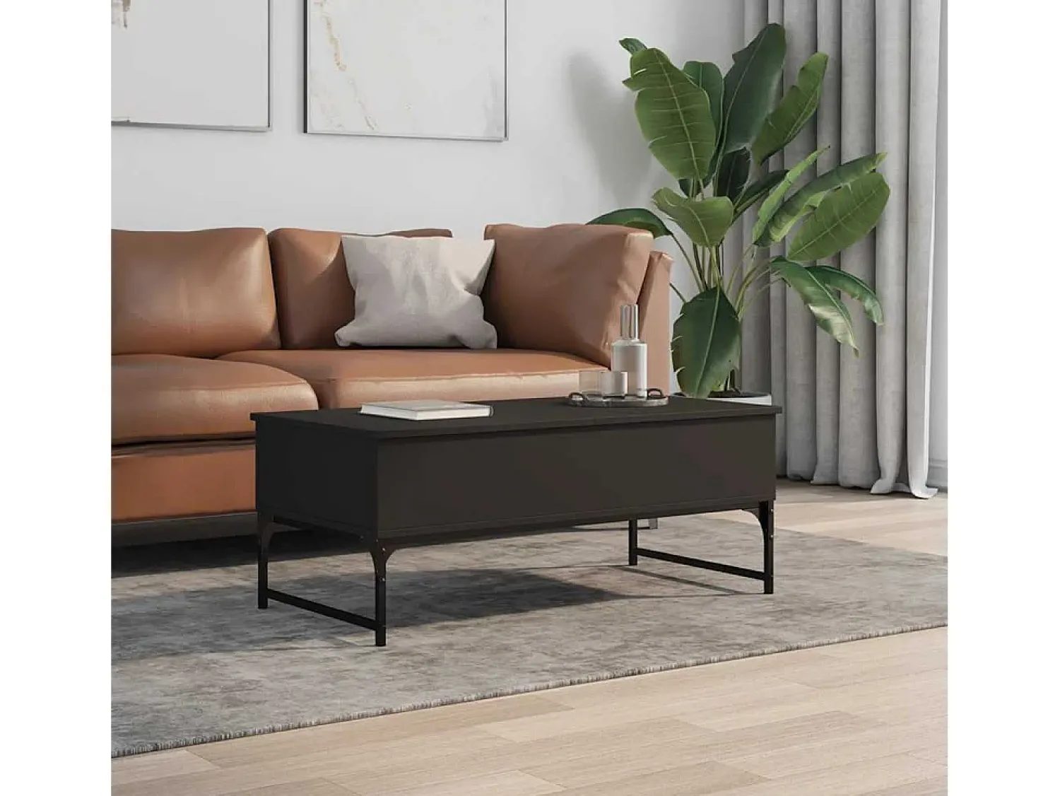 Mesa De Centro| Mesa de centro | Mesa de apoio 100x50x40 cm derivados de madeira/metal Preto