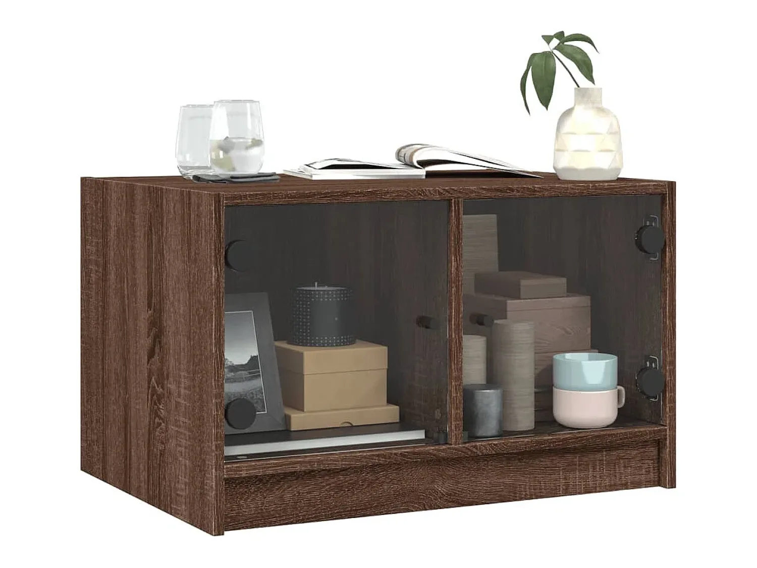 Sale Mesa de centro | Mesa de apoio c/ portas de vidro 68x50x42 cm carvalho Castanho