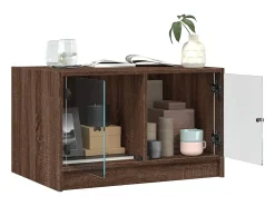 Sale Mesa de centro | Mesa de apoio c/ portas de vidro 68x50x42 cm carvalho Castanho