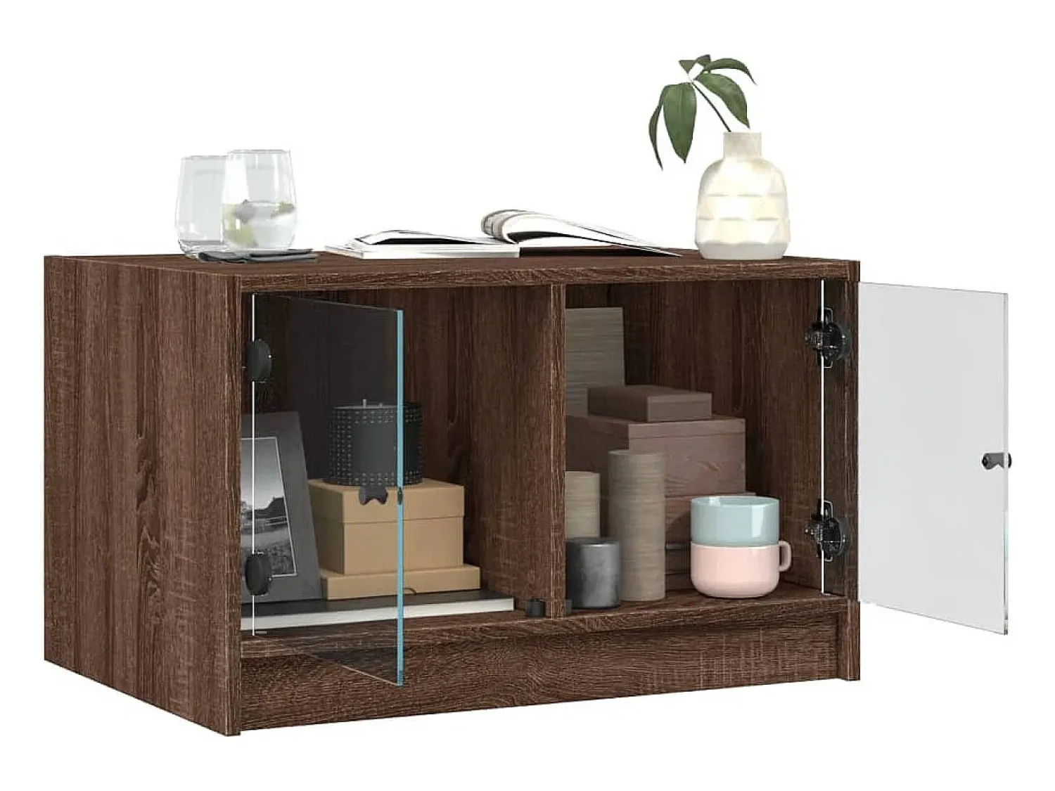 Sale Mesa de centro | Mesa de apoio c/ portas de vidro 68x50x42 cm carvalho Castanho