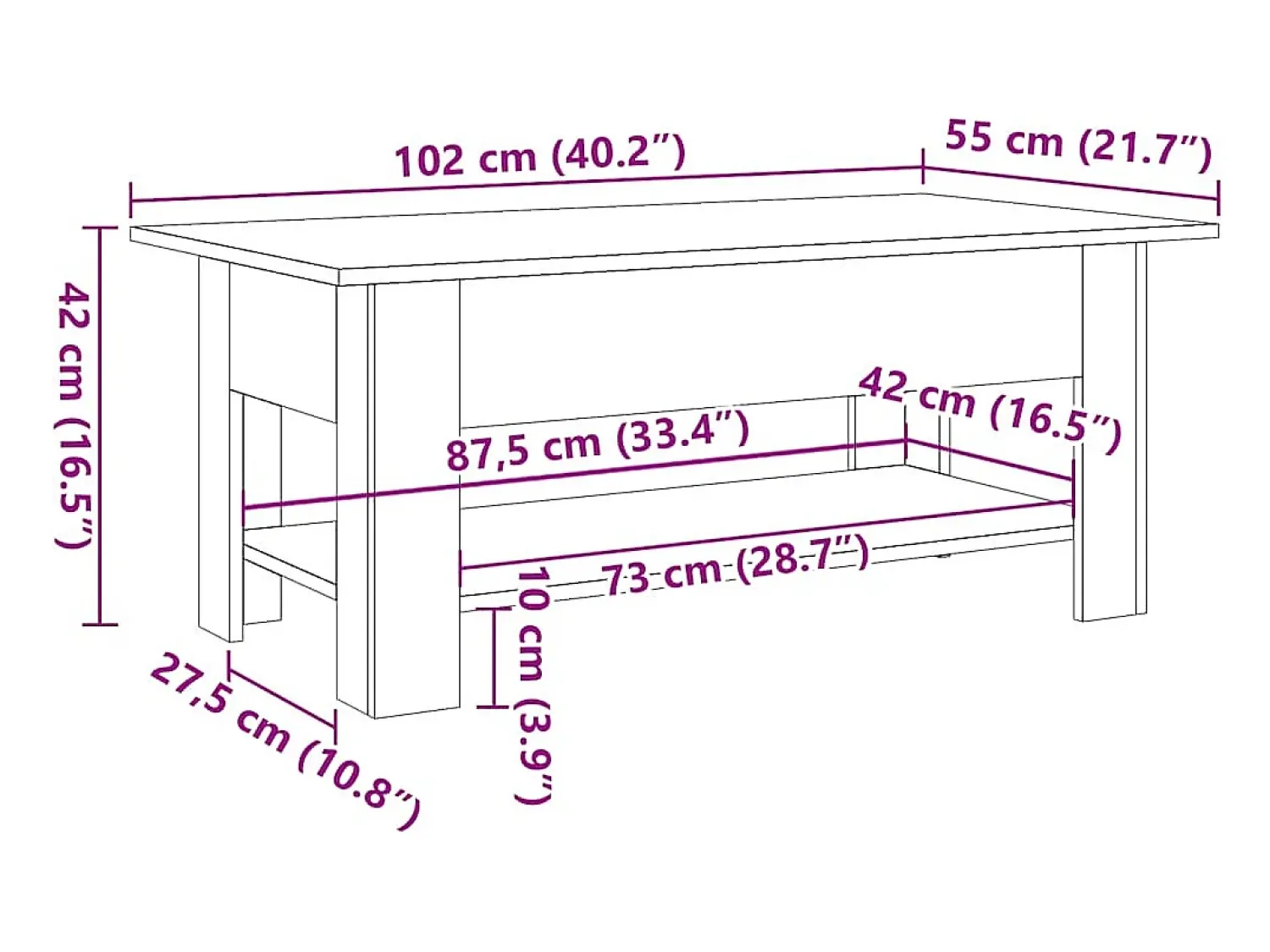 Mesa De Centro* Mesa de centro | Mesa de apoio 102x55x42 cm derivados de madeira madeira velha Castanho