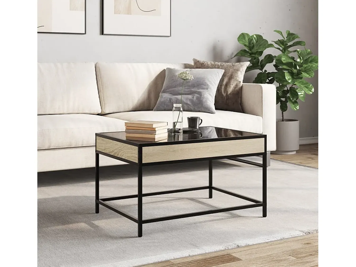 Hot Mesa de centro | Mesa de apoio luzes LED Infinity 70x50x41 cm carvalho sonoma Castanho