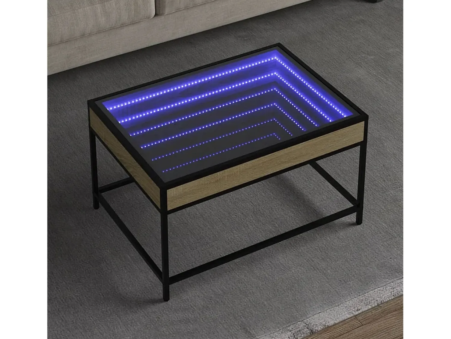Hot Mesa de centro | Mesa de apoio luzes LED Infinity 70x50x41 cm carvalho sonoma Castanho