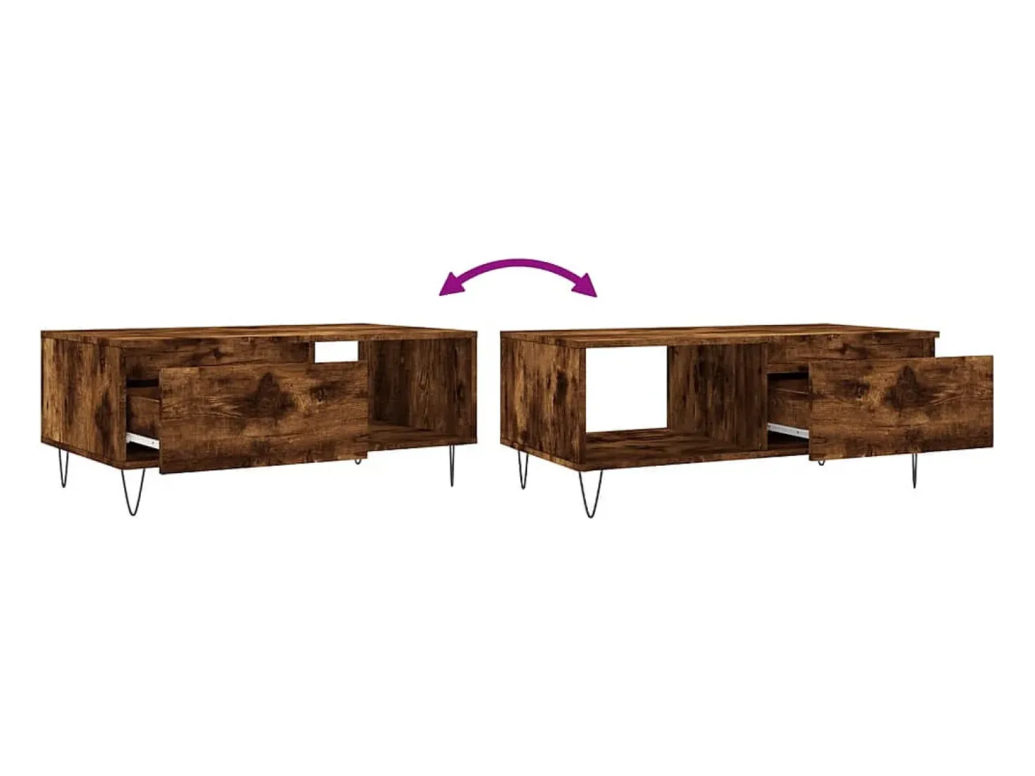 Mesa De Centro| Mesa de centro | Mesa de apoio 90x50x36.5 cm derivados madeira carvalho fumado Castanho