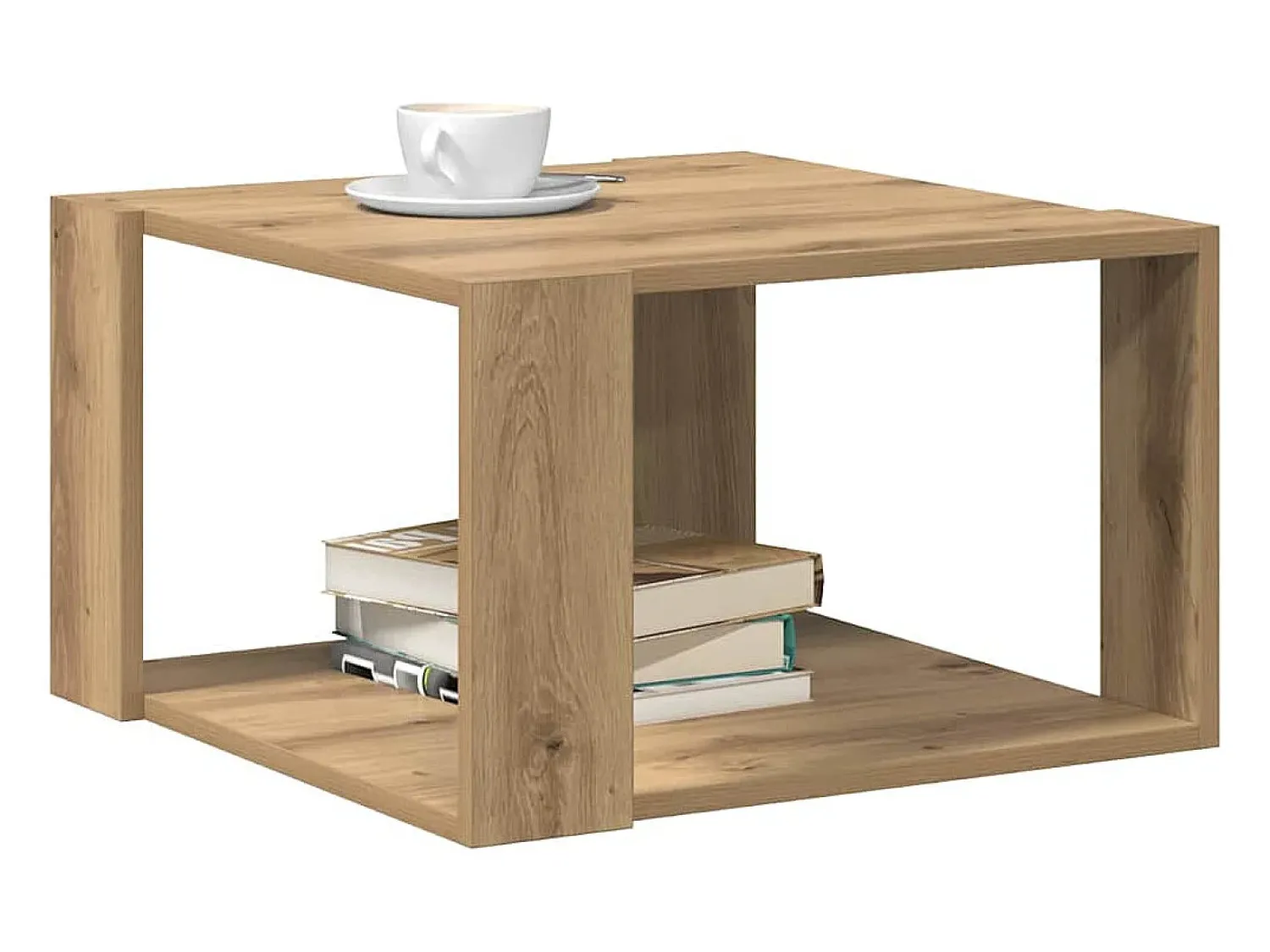 New Mesa de centro | Mesa de apoio carvalho artisiano 51.5x51.5x30 cm Bege