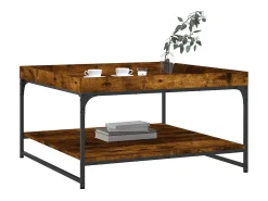 Mesa de centro | Mesa de apoio 80x80x45 cm deriv. madeira/ferro carvalho fumado^ Mesa De Centro