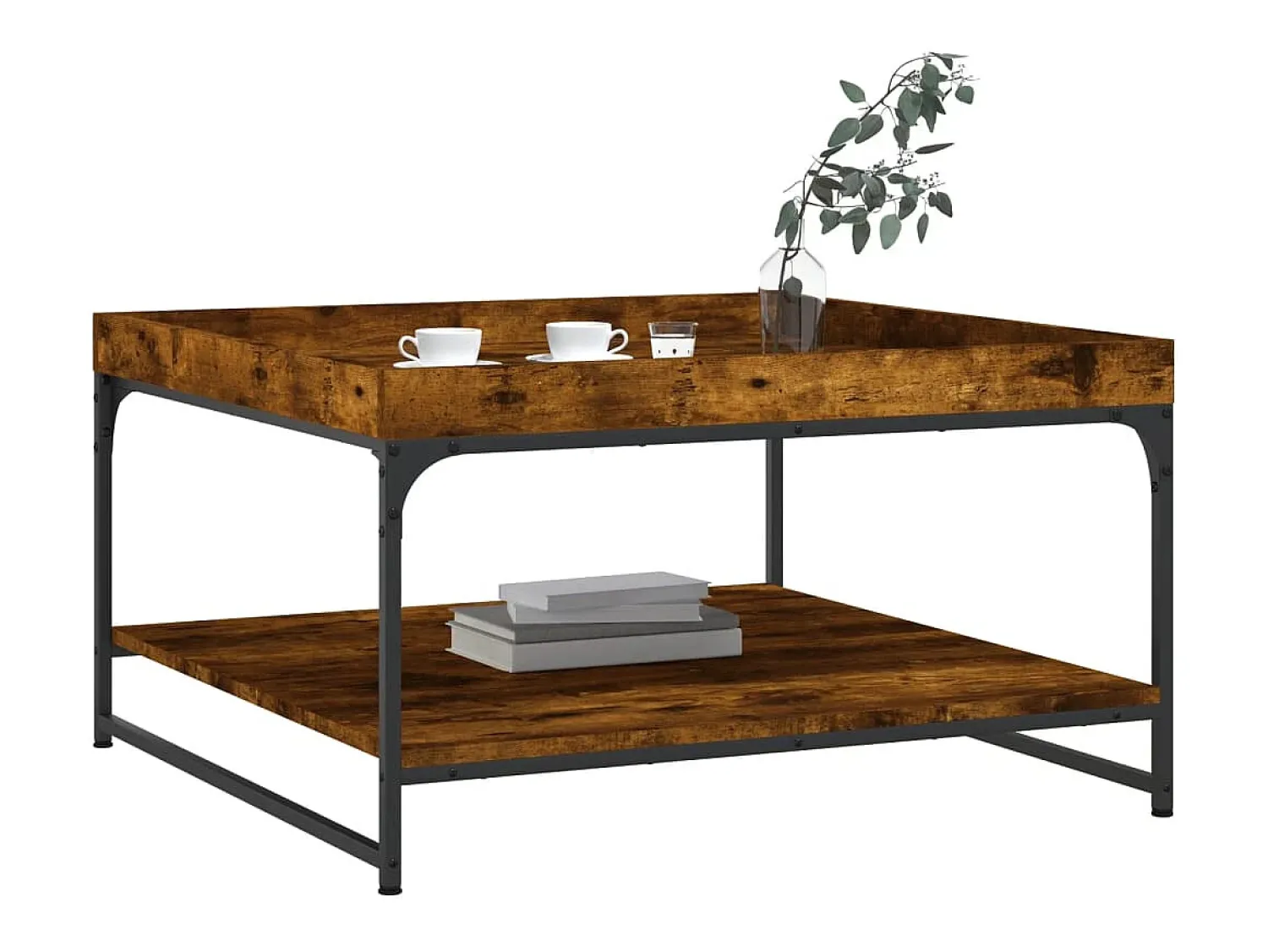 Mesa de centro | Mesa de apoio 80x80x45 cm deriv. madeira/ferro carvalho fumado^ Mesa De Centro