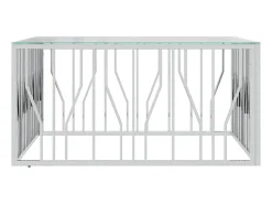 Mesa De Centro| Mesa de centro | Mesa de apoio | Mesa de café 100x100x50 cm aço inoxidável e vidro Prateado