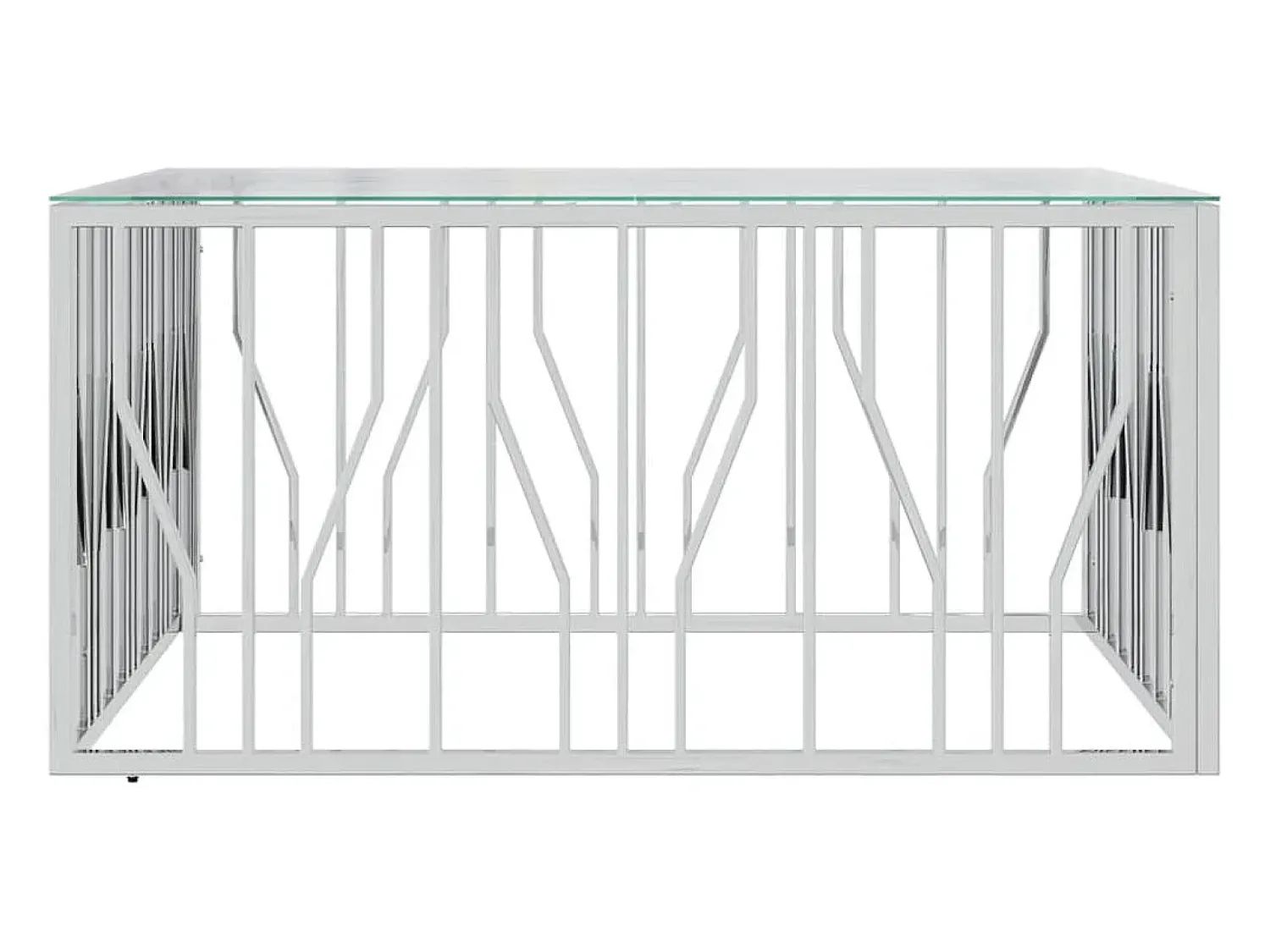 Mesa De Centro| Mesa de centro | Mesa de apoio | Mesa de café 100x100x50 cm aço inoxidável e vidro Prateado