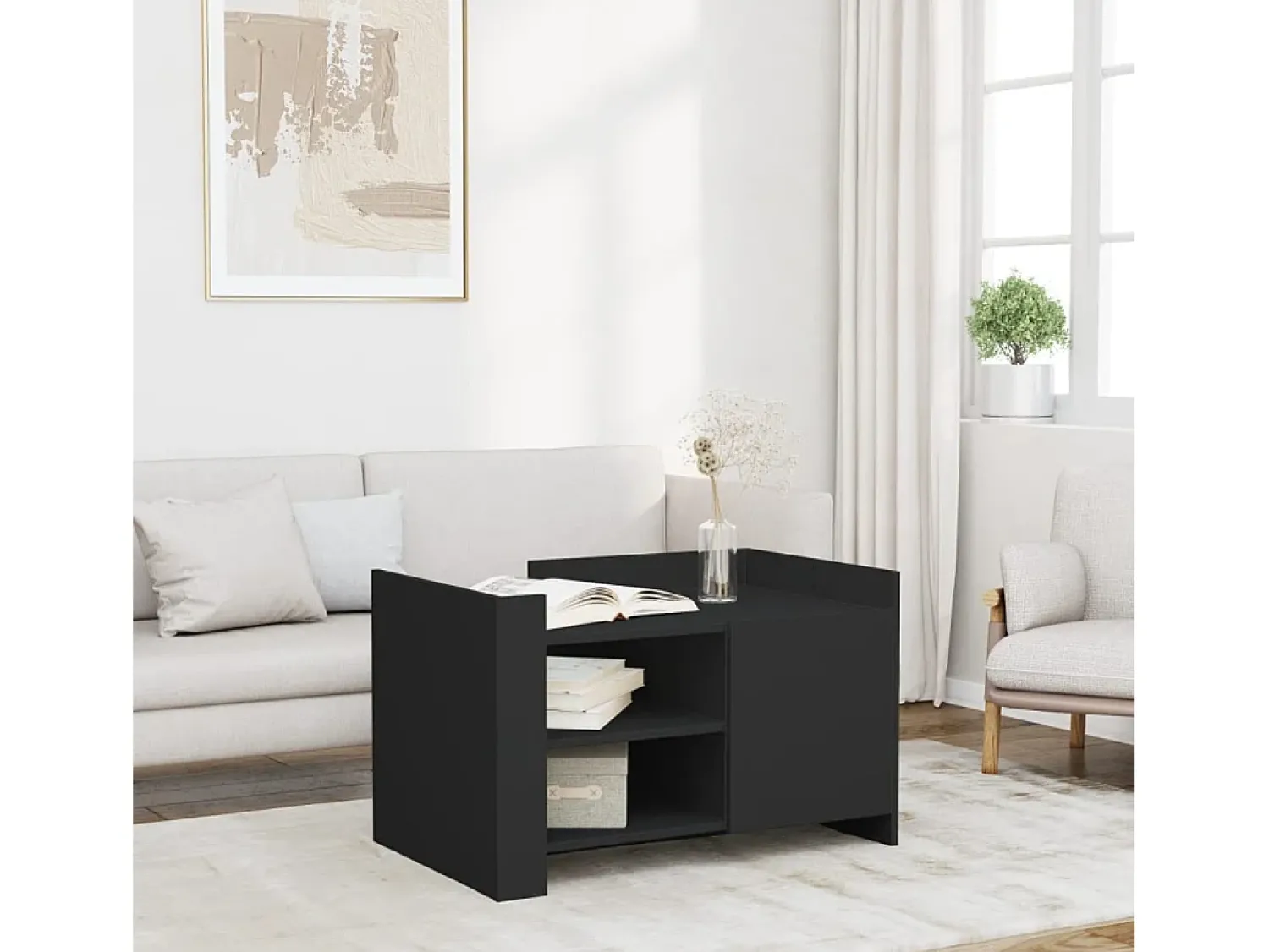 Mesa De Centro* Mesa de centro | Mesa de apoio 80x50x50 cm derivados de madeira Preto