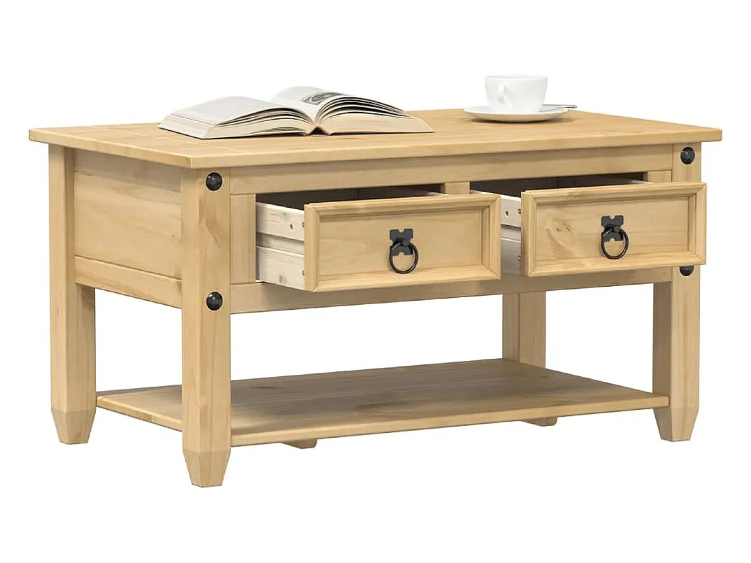 Mesa de centro | Mesa de apoio com gavetas Corona 85x50x45 cm pinho maciço^ Mesa De Centro