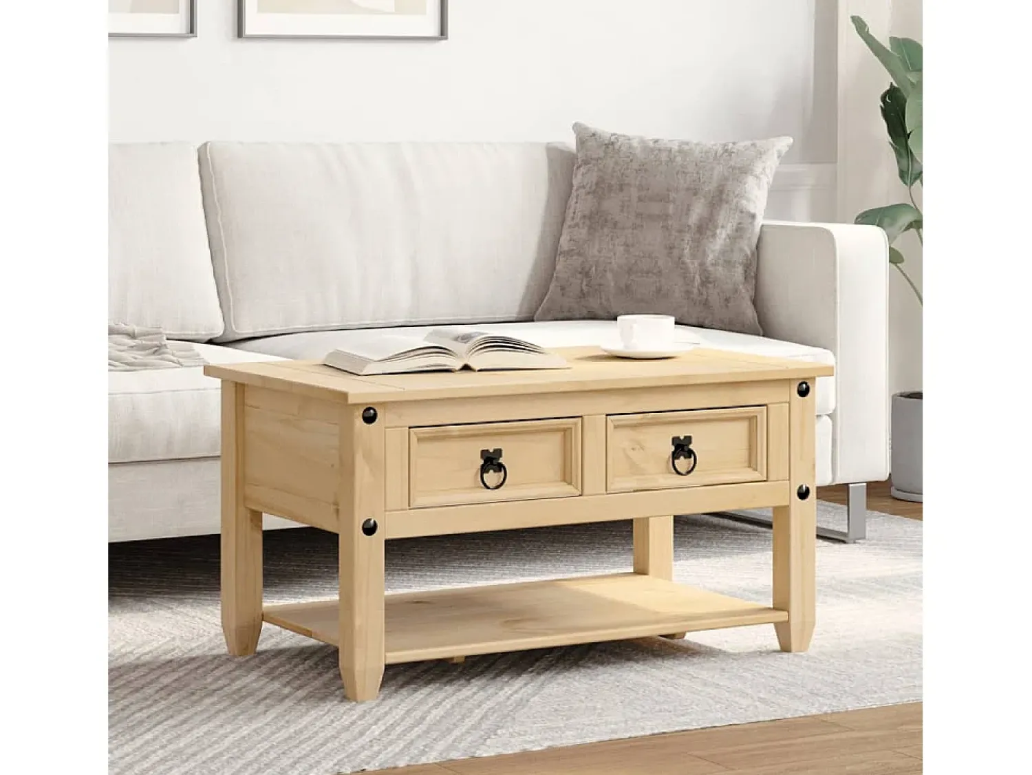 Mesa de centro | Mesa de apoio com gavetas Corona 85x50x45 cm pinho maciço^ Mesa De Centro