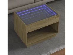Mesa De Centro* Mesa de centro | Mesa de apoio luzes LED Infinity 70x50x50 cm carvalho sonoma Castanho
