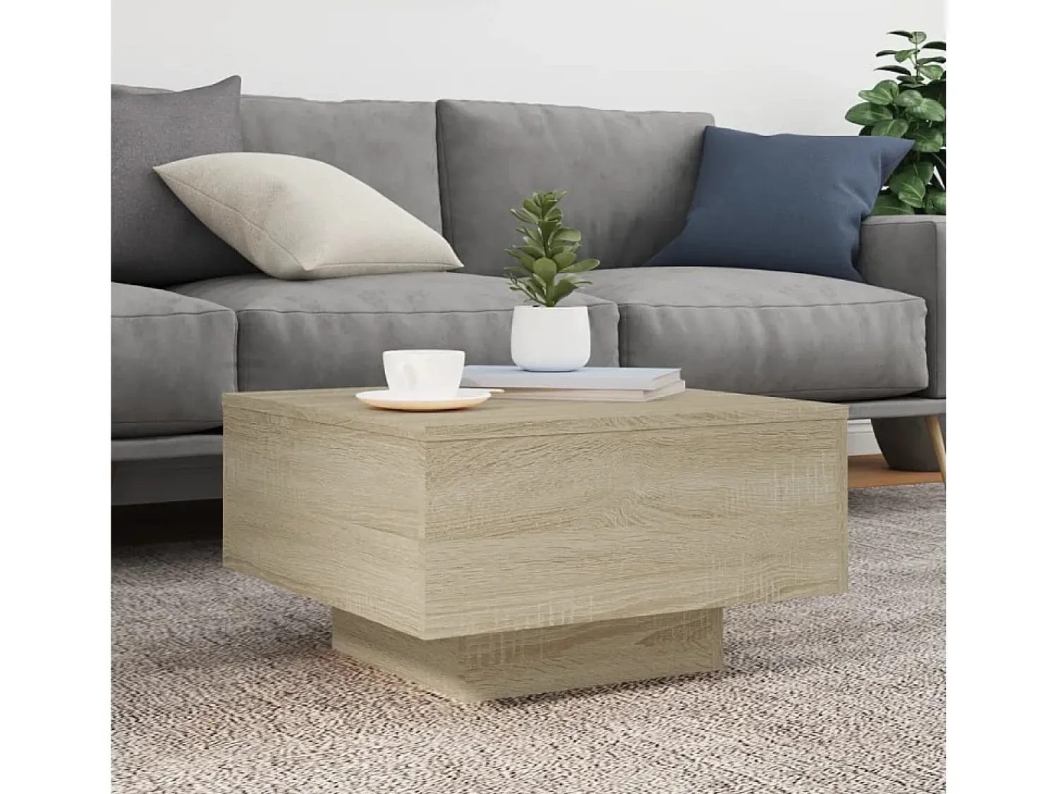 Mesa de centro | Mesa de apoio 55x55x31 cm derivados de madeira carvalho sonoma Castanho
