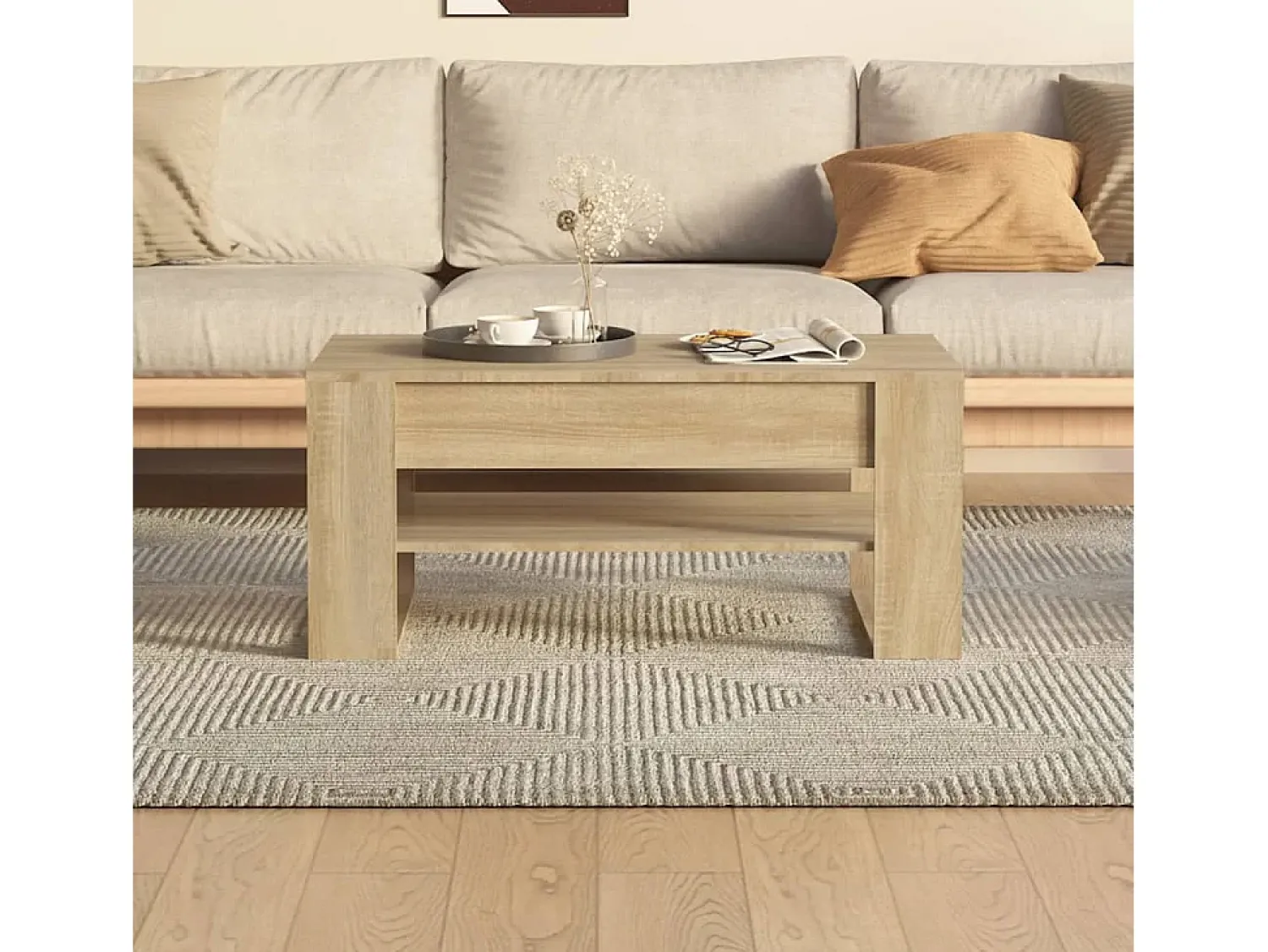 Best Mesa de centro | Mesa de apoio 102x55x45 cm madeira processada carvalho sonoma Castanho