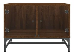 Mesa de centro | Mesa de apoio | Mesa de café c/ portas vidro 68.5x50x50 cm carvalho Castanho