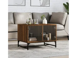 Mesa de centro | Mesa de apoio | Mesa de café c/ portas vidro 68.5x50x50 cm carvalho Castanho