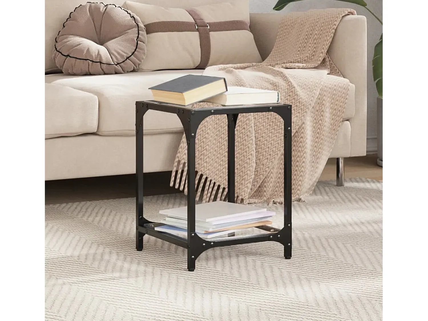 Mesa de centro | Mesa de apoio c/ topo em vidro 30x30x40 cm aço^ Mesa De Centro