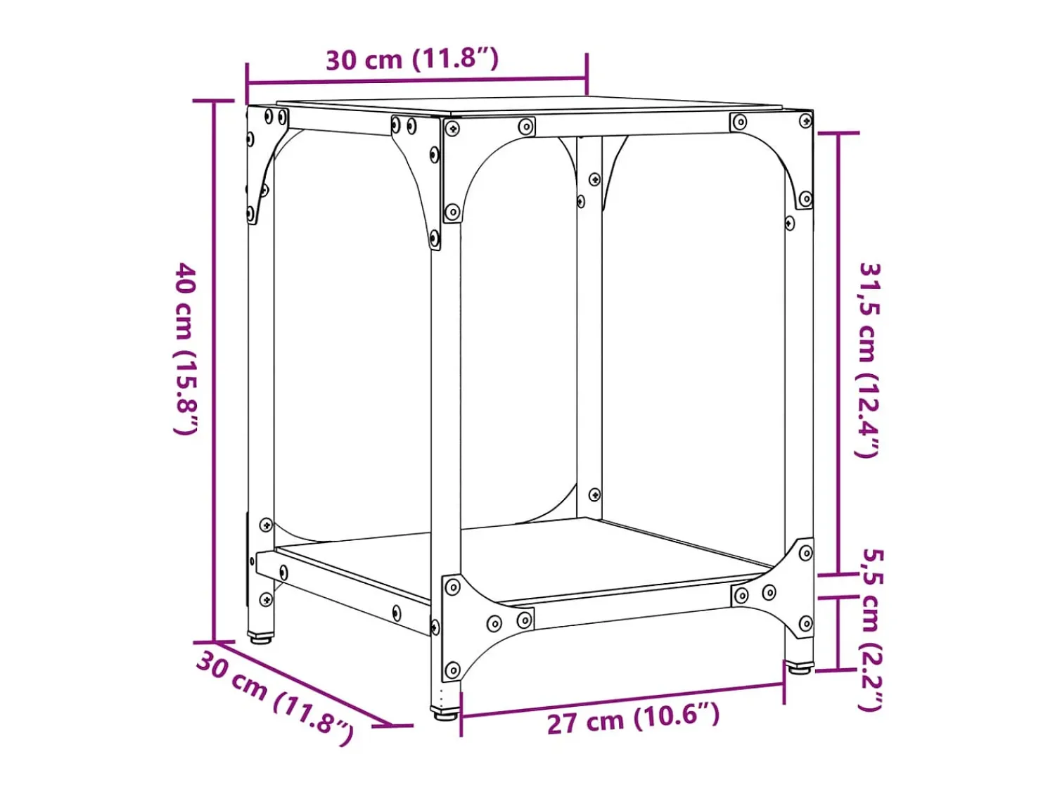 Mesa de centro | Mesa de apoio c/ topo em vidro 30x30x40 cm aço^ Mesa De Centro